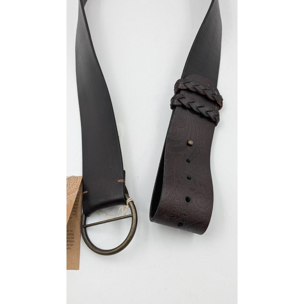 prAna Madeon Belt Tan Leather Braided Loops Unisex M/L Style U6MADB315